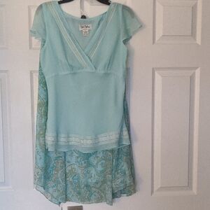 Bob Mackie Aqua and Teal Coordinating Blouse And Skirt